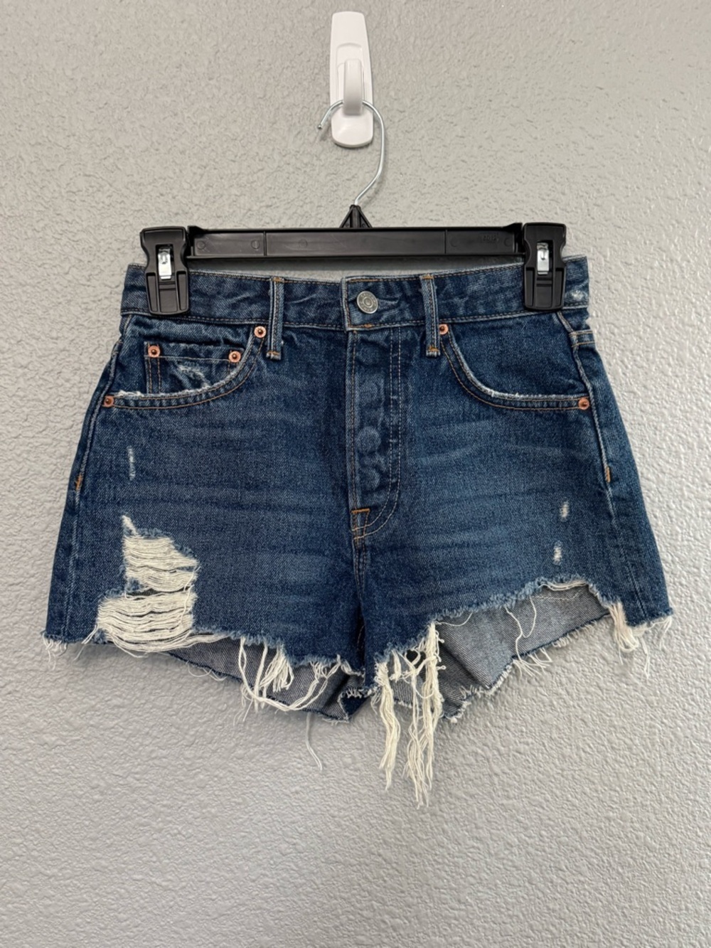 Grlfrnd Cindy Cut off Denim Shorts Distressed High Rise Button Fly Size 23